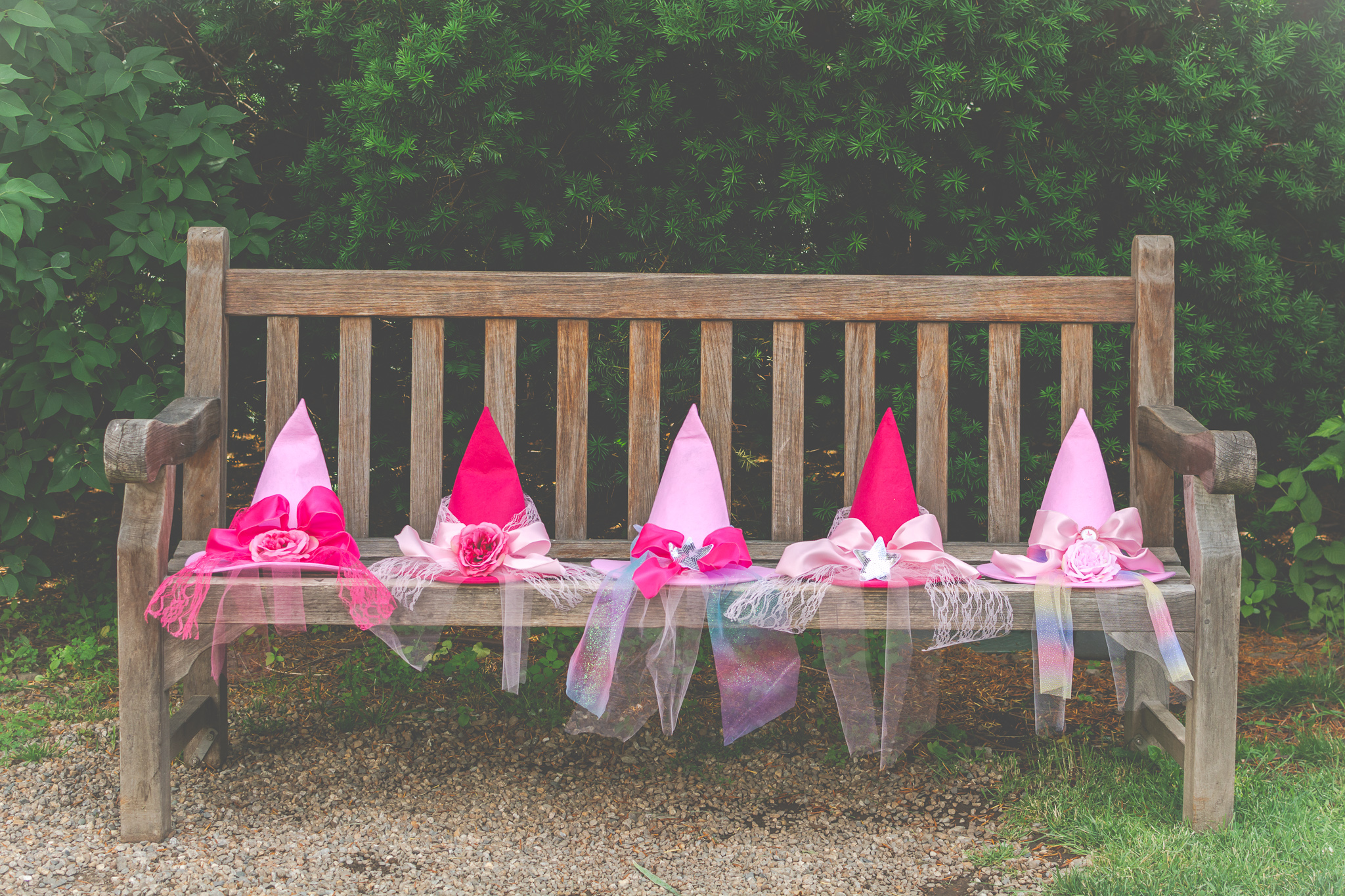 Good Witch Hats on bench Ropes Garden